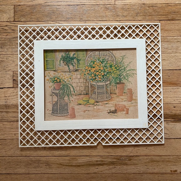Vintage Wicker Chair and Plants Framed Picture